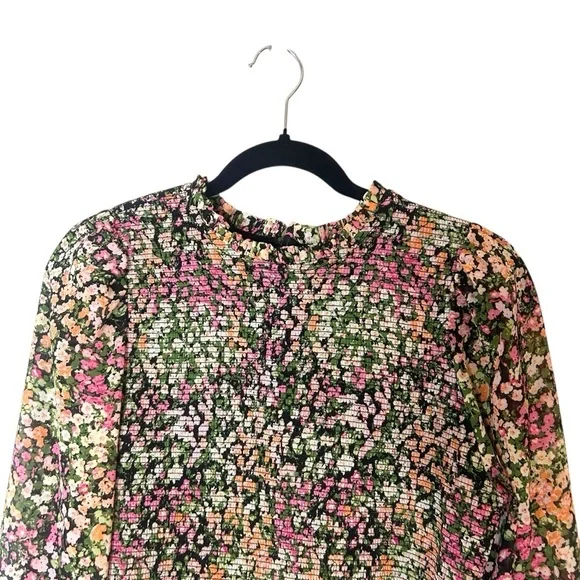 DEX Women's Floral Chiffon Smocked Long Sleeve Blouse-Size Medium - Picture 4 of 10